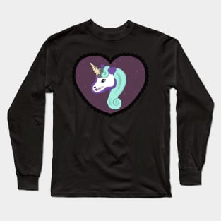 Sierra Sparkle- Skeleton Unicorn in Lace Heart Frame Long Sleeve T-Shirt